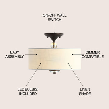 Marc 15" Metal/Crystal LED Semi Flush Mount - JONATHAN Y